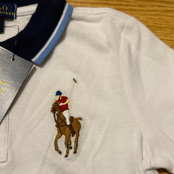 Ralph Lauren White Polo with Navy Collar and Embroidered Crest - Picture 4 of 8